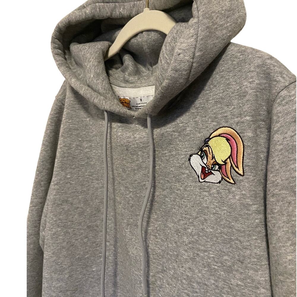 LOONEY TUNES Lola Bunny Gray Embroidered Hoodie Adult Small Like New